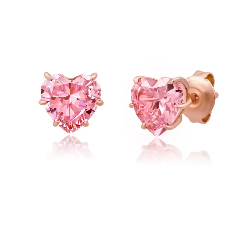 Wedding Earrings for Bride-Crislu 18KT Rose Gold Plated Sterling Silver Cubic Zirconia Heart Earrings