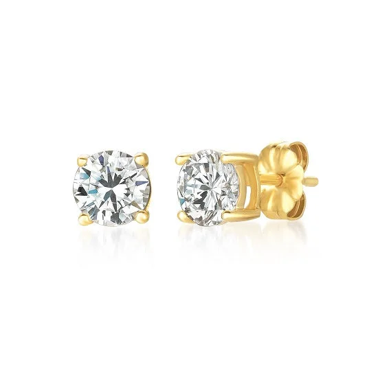 Funky Earrings for Teens-Crislu 18KT Yellow Gold Plated Sterling Silver Round Cubic Zirconia Stud Earrings