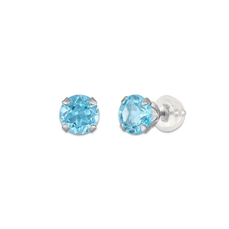 Fine Silver Earrings-Blue Topaz Birthstone Stud Earrings in 10KT Gold