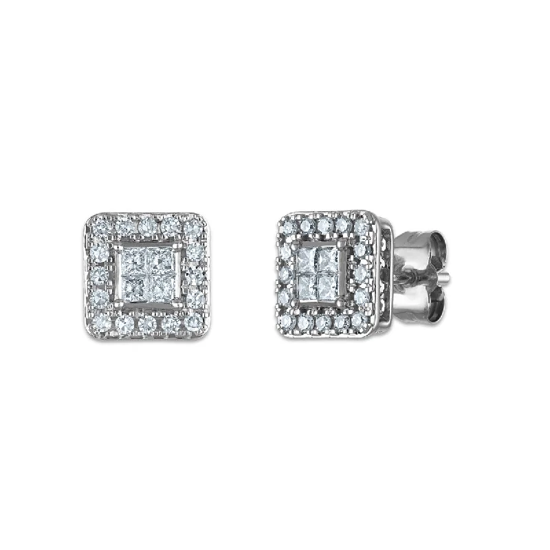 Bridal Earrings with Diamonds-Red Hot Deal 1/2 CTW Princess Cut Lab Grown Diamond Halo Stud Earrings in 14KT White Gold