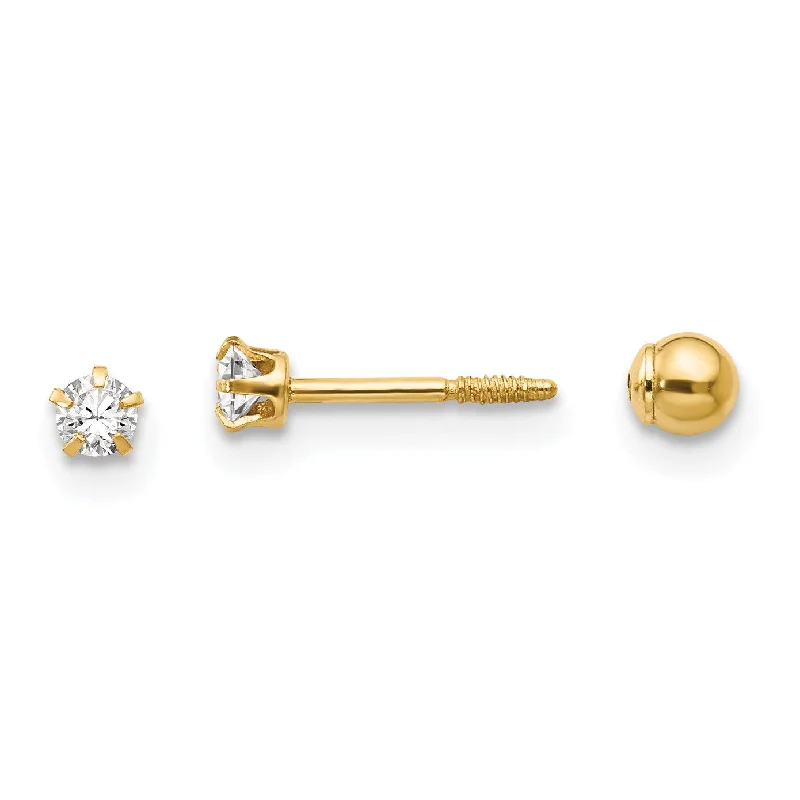 Chic Bridal Earrings-14KT Yellow Gold Crystal 3MM Reversible Stud Earrings