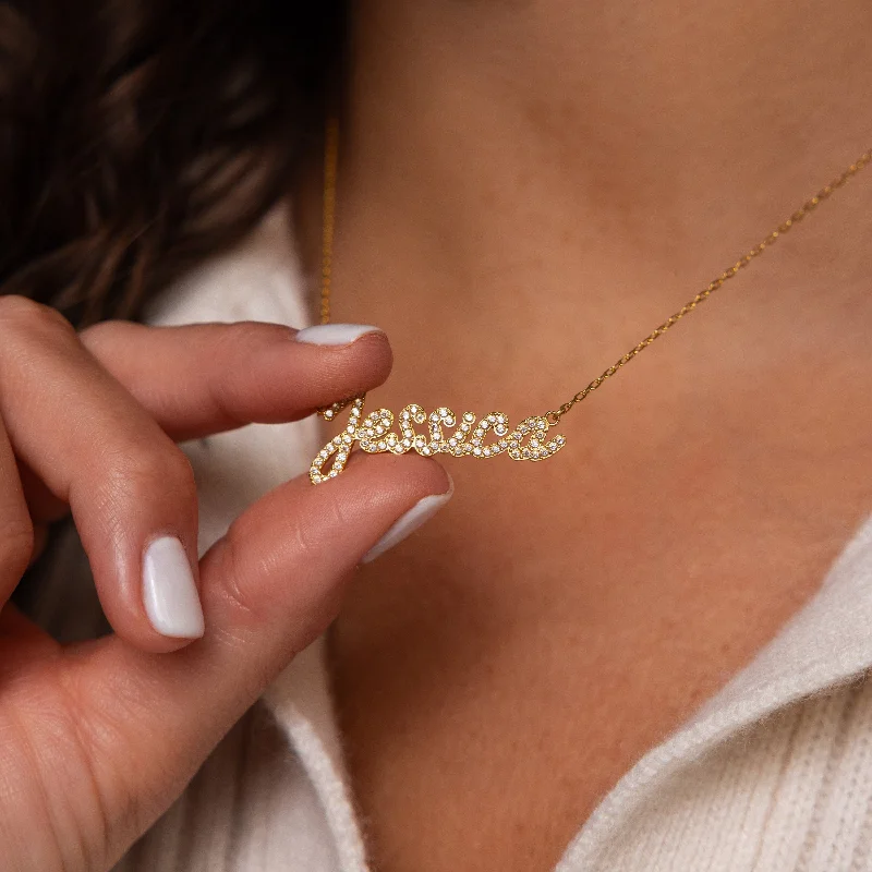 Luxury Pearl Necklace-Pave Handwriting Necklace