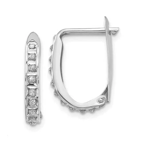 Elegant Bridal Earrings-Diamond Fascination 14KT White Gold 15MM Diamond Accent Hoop Earrings