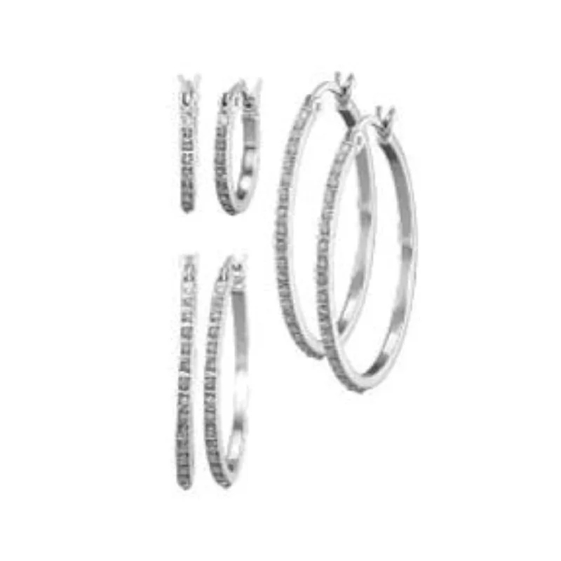 Bridal Earrings with Diamonds-Platinum Plated Sterling Silver 15MM 20MM 30MM Diamond Accent Hoop Earrings