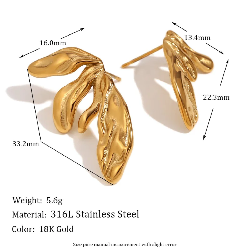 Asymmetric Lily Petal Stud Earrings-Gold