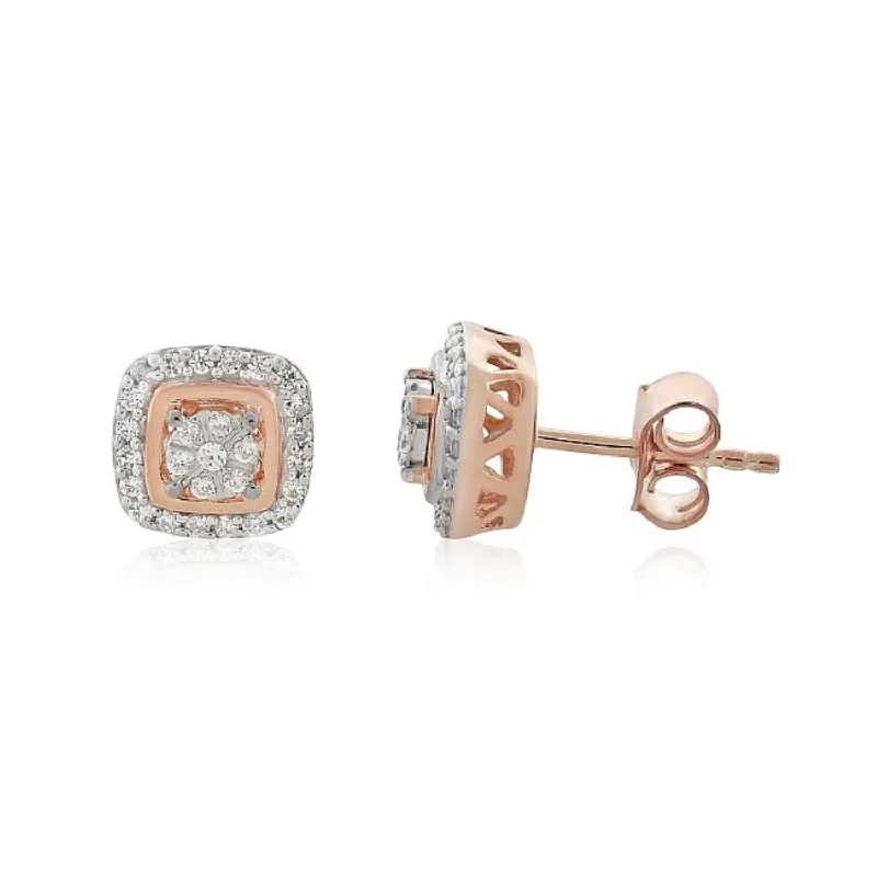 Pink Gemstone Earrings-1/4 CTW Diamond Halo Stud Earrings in 10KT Rose Gold