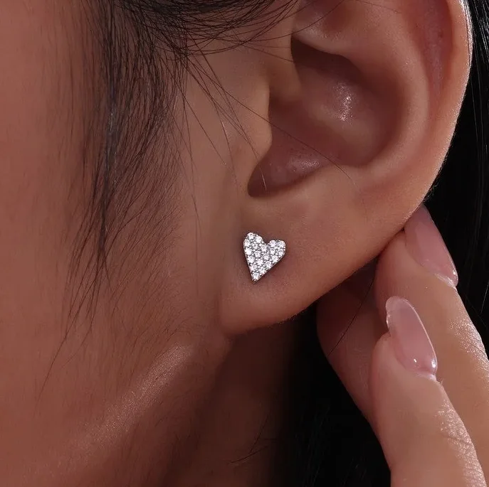 Large Stud Earrings-Pave Heart Stud Earrings