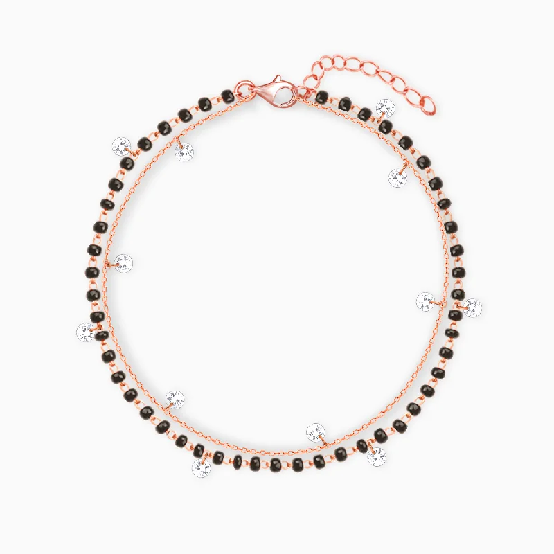 Personalized Friendship Bracelet-Rose Gold Dazzling Zircons Layered Mangalsutra Bracelet