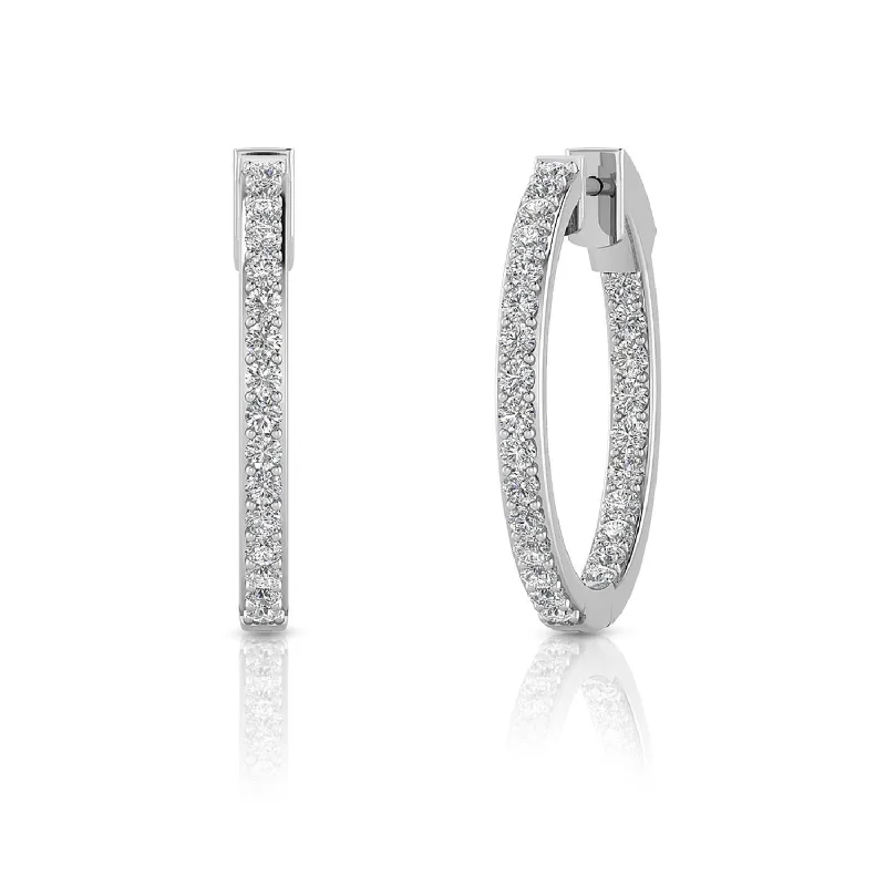 Small Gold Hoop Earrings-EcoLove 1 CTW Lab Grown Diamond In & Out Hoops in014KT White Gold