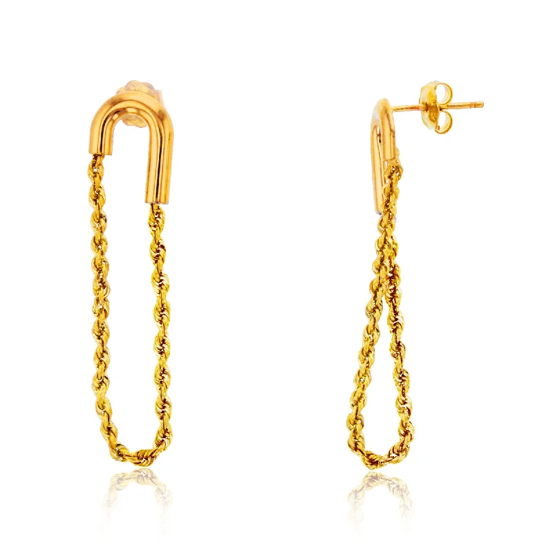 Modern Silver Drop Earrings-14KT Yellow Gold 9X40MM Twisted Rope Dangle Earrings