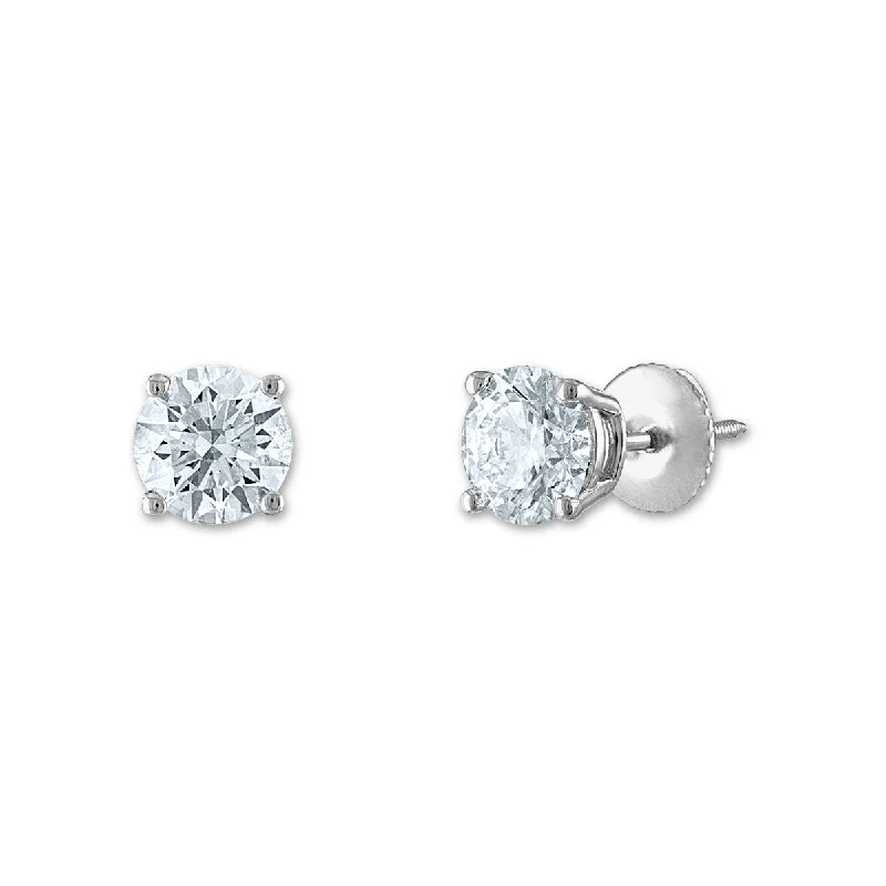 Funky Earrings for Teens-Signature Certificate EcoLove 1-1/4 CTW Round Lab Grown Diamond Solitaire Stud Earrings in 14KT White Gold