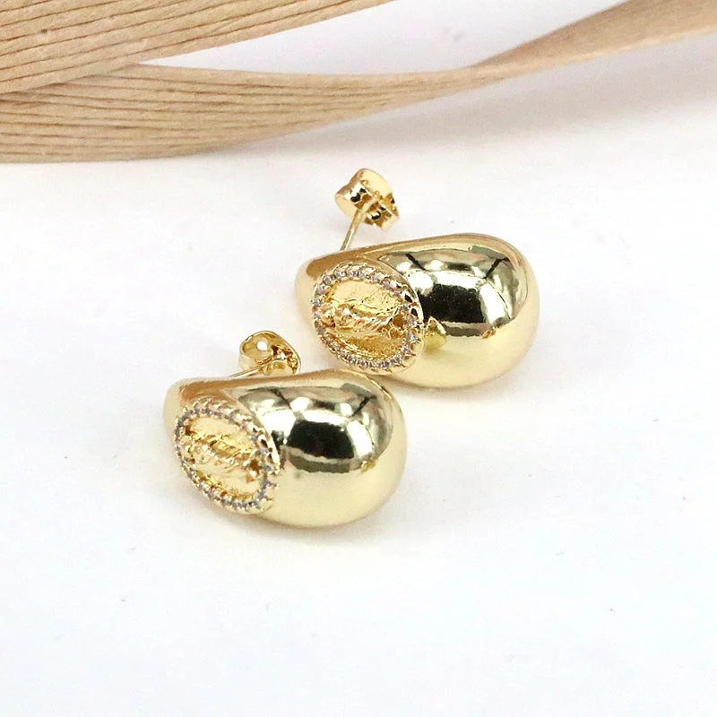 Cute Animal Earrings-1 Pair Retro Simple Style Water Droplets Plating Inlay Copper Zircon 18k Gold Plated Ear Studs