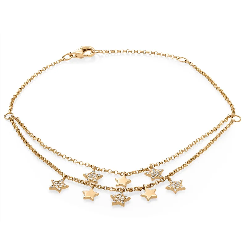 Luxury Gold Tennis Bracelet for Weddings-Star Design 0.20 ctw Diamond Chain Bracelet