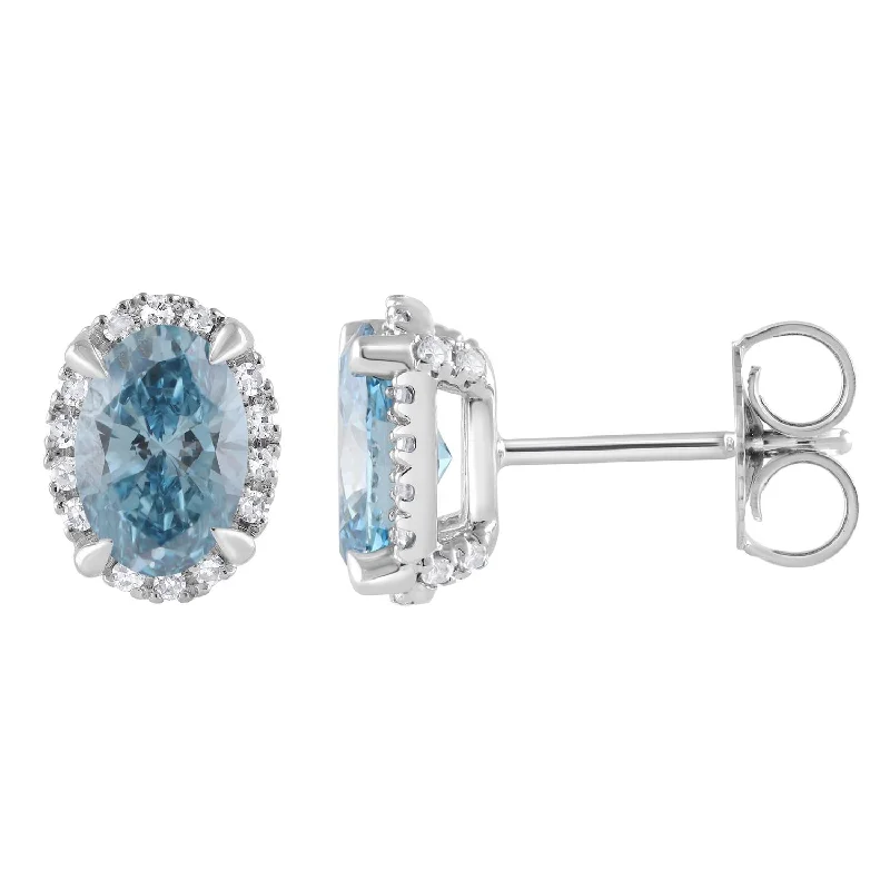 Silver Dangle Earrings-Signature EcoLove 2-1/4 CTW Fancy Blue Lab Grown Diamond Earrings in 14KT White Gold