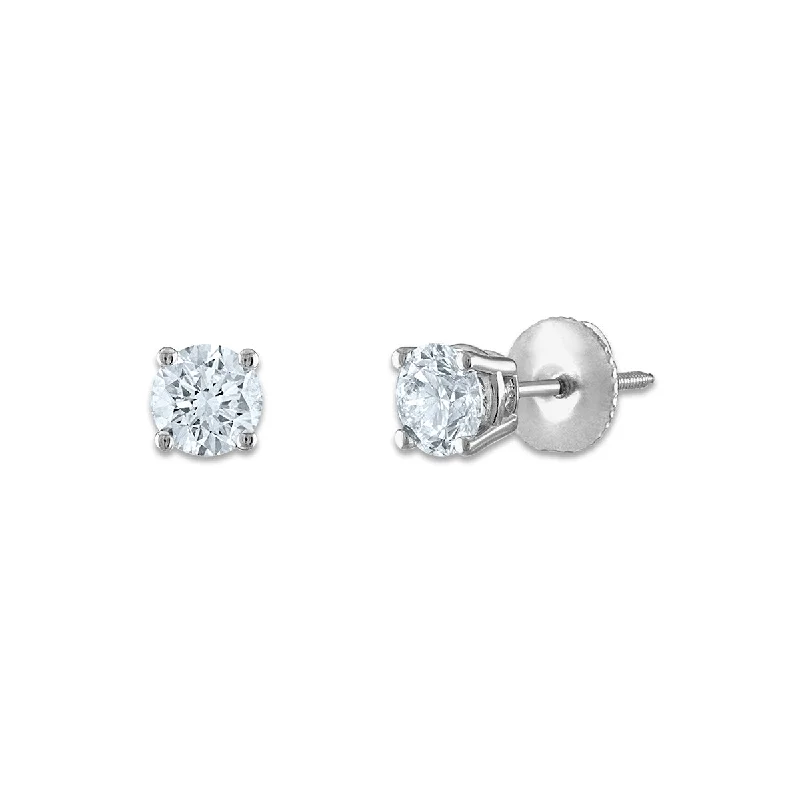 Silver Statement Earrings-Signature Certificate EcoLove 3/4 CTW Round Lab Grown Diamond Solitaire Stud Earrings in 14KT White Gold