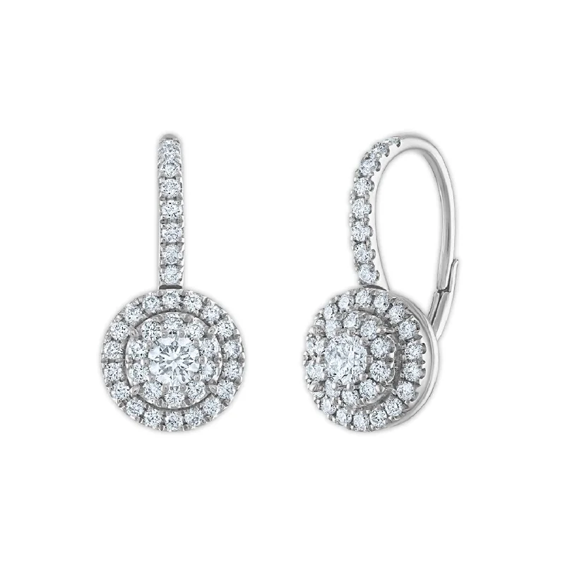 Large Drop Earrings-Signature EcoLove 1 CTW Lab Grown Diamond Cluster Halo Round Shaped Earrings in 14KT White Gold