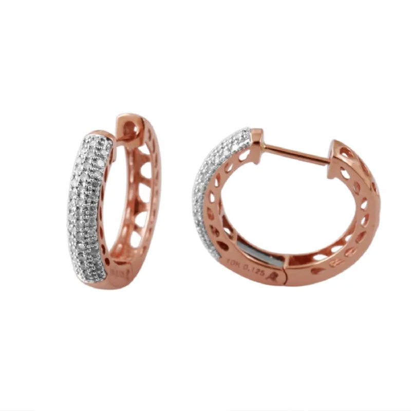 Simple Hoop Earrings for Brides-1/4 CTW Diamond Hoop Earrings in 10KT Rose Gold