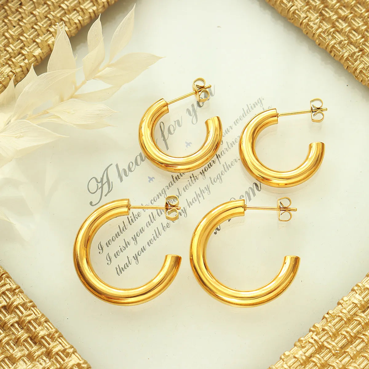 Sterling Silver Earrings for Women-1 Pair Casual Simple Style C Shape Plating Titanium Steel 18k Gold Plated Ear Studs