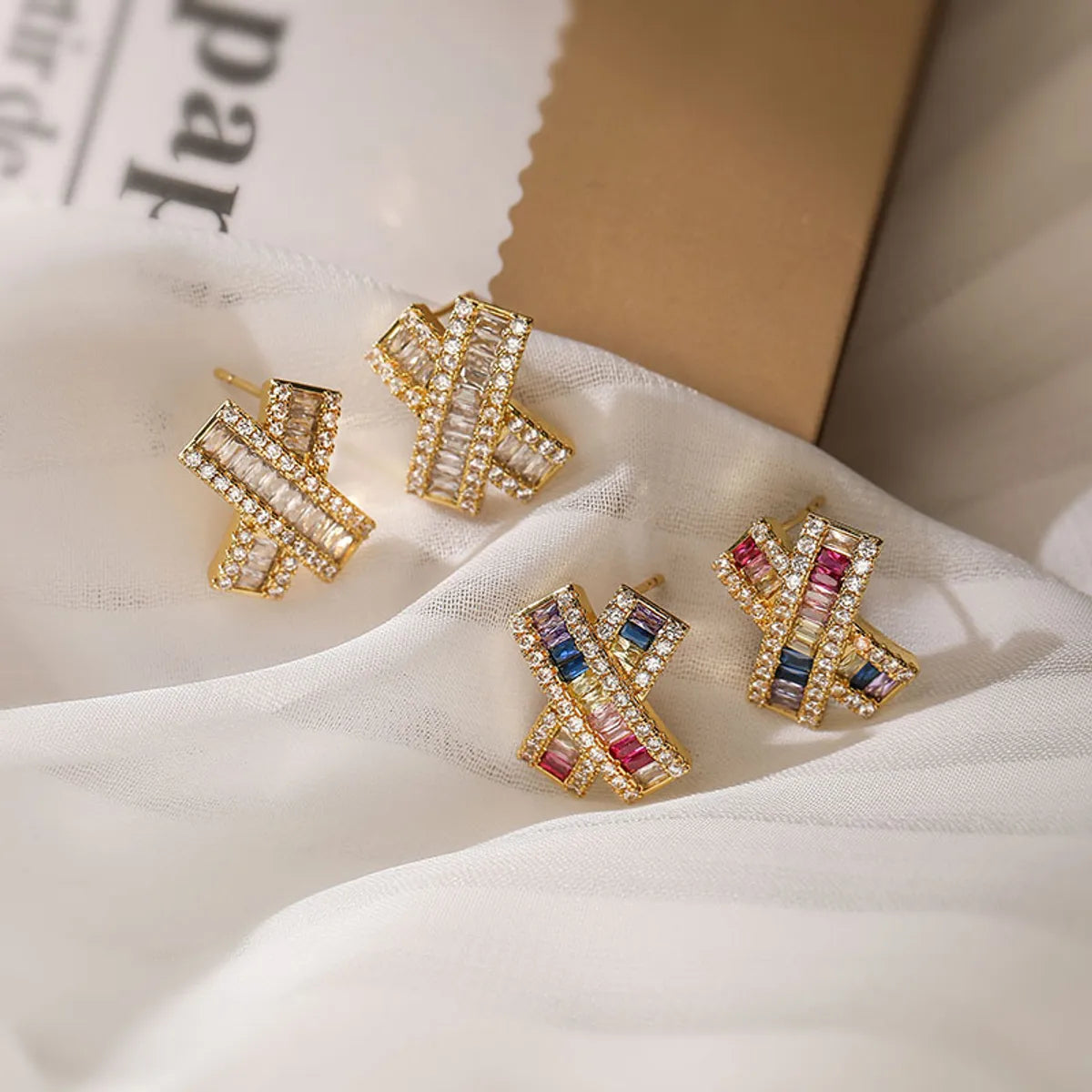 Beaded Earrings for Weddings-1 Pair Elegant Luxurious Color Block Plating Inlay Copper Zircon 18k Gold Plated Ear Studs