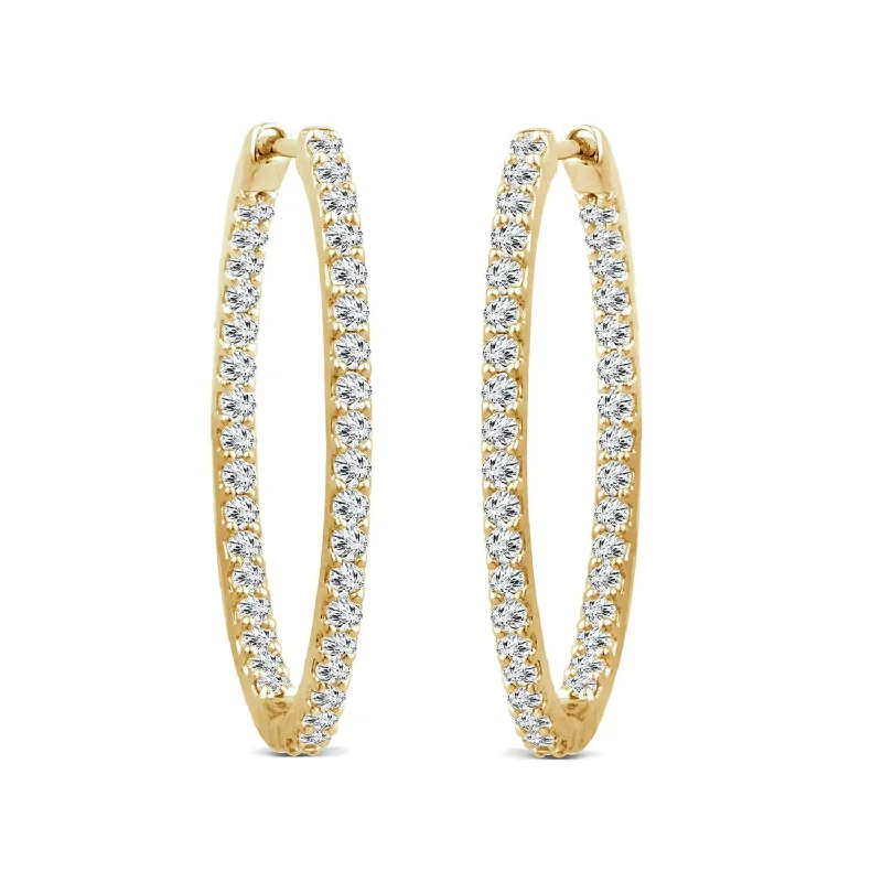 Gorgeous Stud Earrings-EcoLove 1 CTW Lab Grown Diamond In & Out Hoops in 14KT Yellow Gold