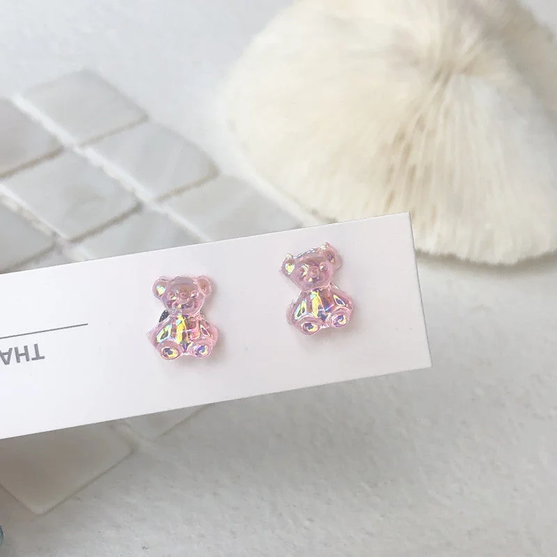 Pink Laser Bear S925 Ear Studs