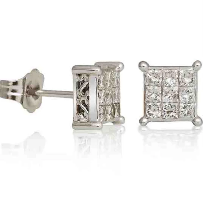 Unique Wedding Earrings-1/2 CTW Diamond Cluster Stud Earrings in 14KT White Gold