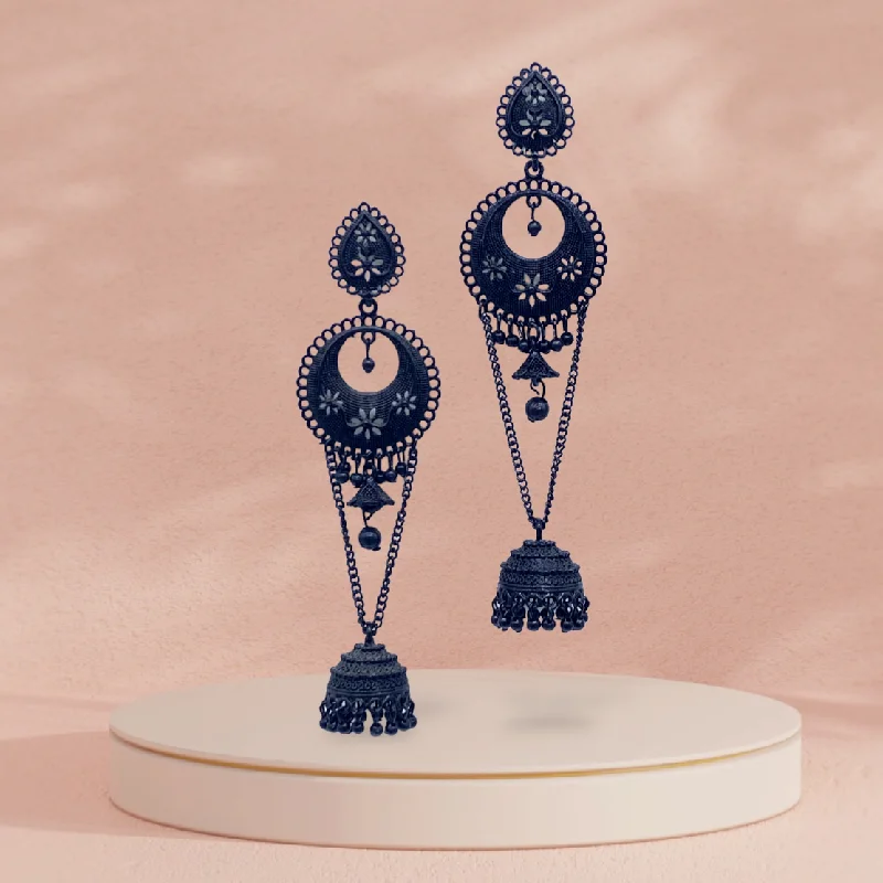 Gold Earrings with Crystals-Chandbali Black Earrings with Zumkhi  Tassel