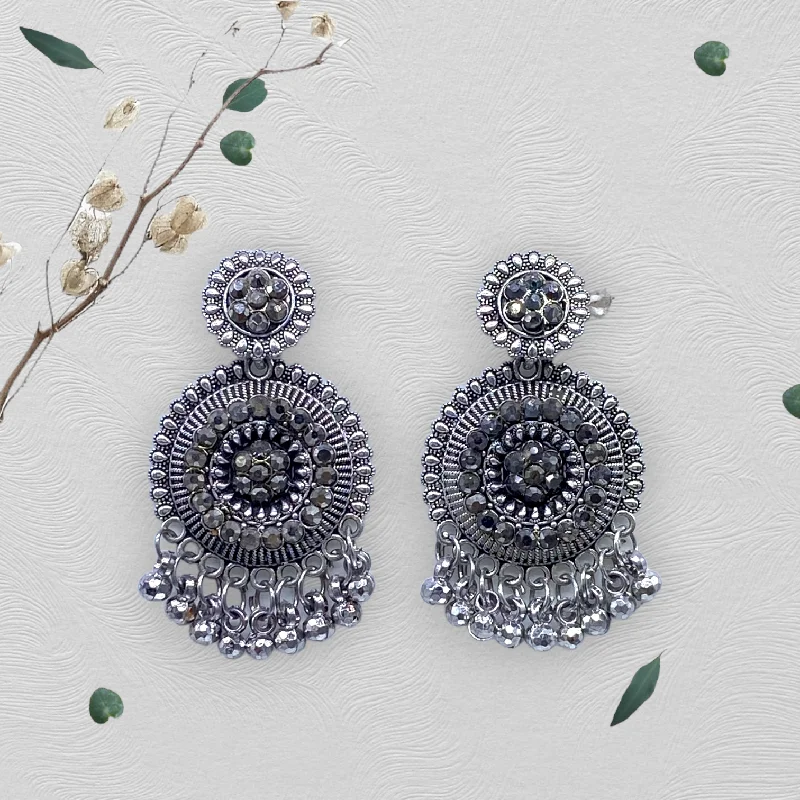 Wedding Earrings for Bride-Small Circular Design Oxidised Earrings