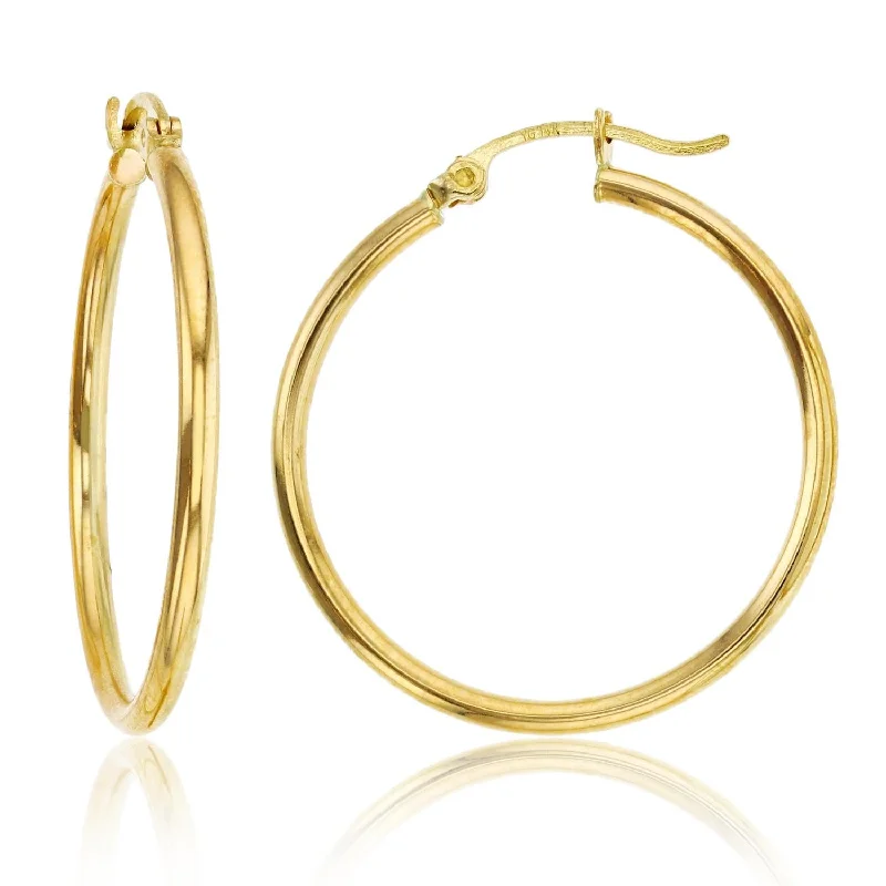 Luxury Wedding Earrings-10KT Yellow Gold 2X30MM Hoop Earrings