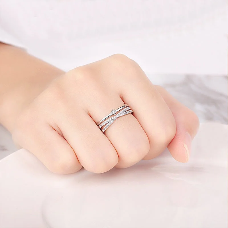 Classic Platinum Wedding Ring-Ins Style Simple Style Lines Copper Zircon Open Ring In Bulk