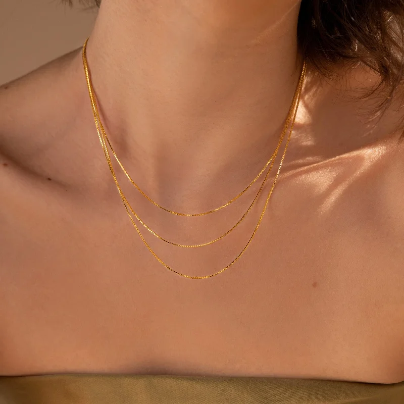 Long Gold Necklace-Triple Box Chain Necklace