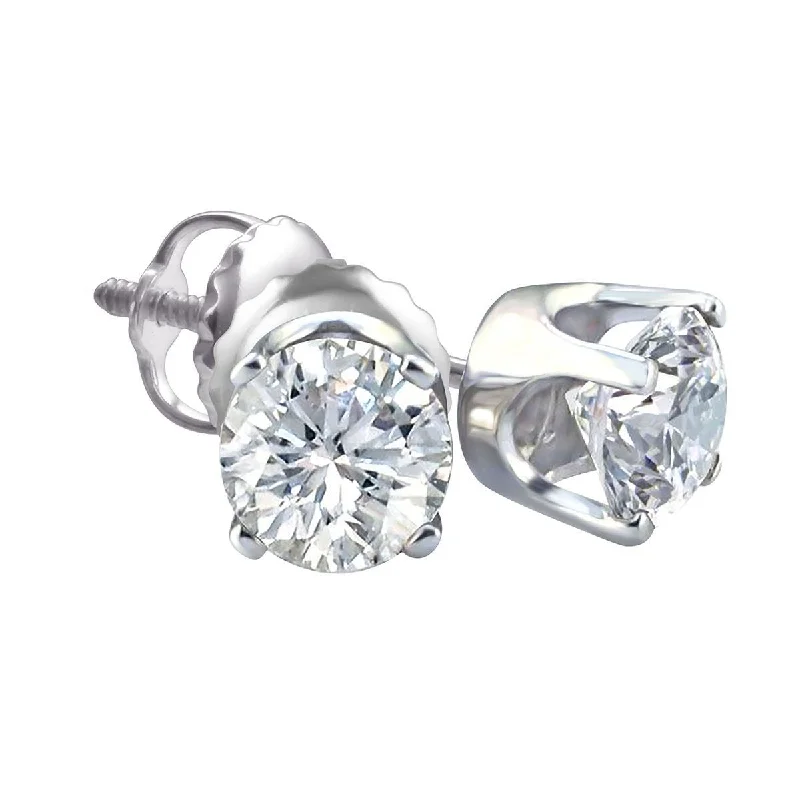 Small Hoop Earrings for Women-Premiere 1-1/2 CTW Diamond Solitaire Stud Earrings in 14KT White Gold