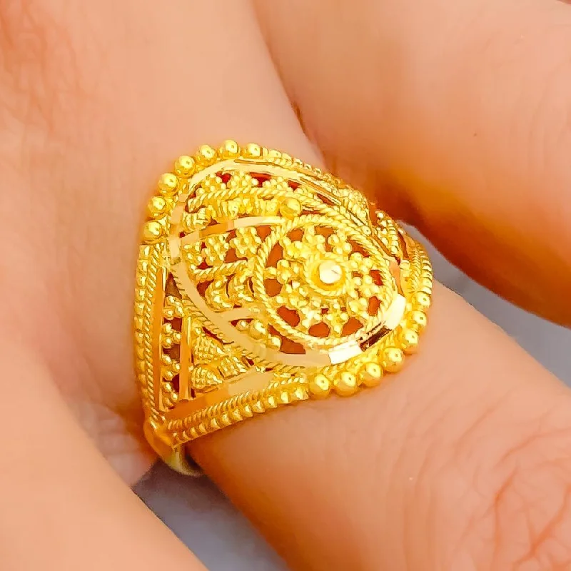 Vintage Engagement Ring-Vintage Charm Beaded Flower 22K Gold Ring