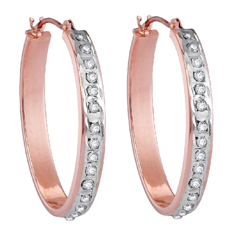 Wedding Earrings with Gemstones-Diamond Fascination 14KT Rose Gold 21X26MM Diamond Accent Hoop Earrings