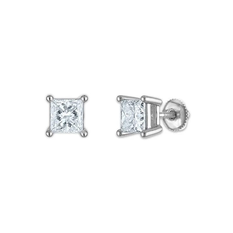 Elegant Long Earrings-EcoLove 3 CTW Lab Grown Diamond Stud Princess Cut Earrings in 10KT White Gold