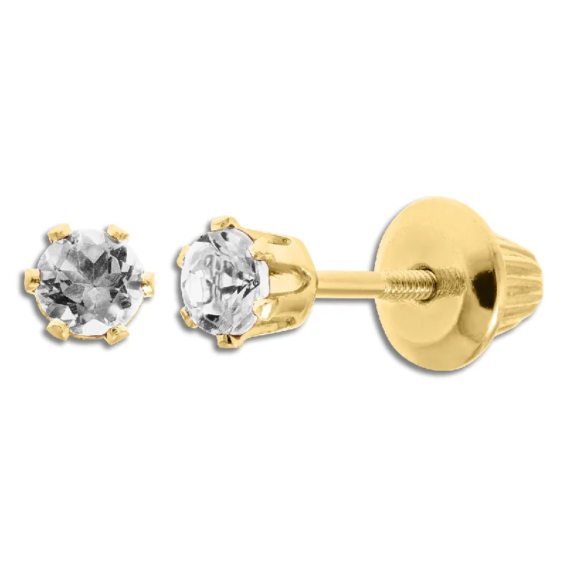 Trendy Silver Earrings-Kiddie Kraft 14KT Yellow Gold Round Topaz Childrens Birthstone Stud Earrings