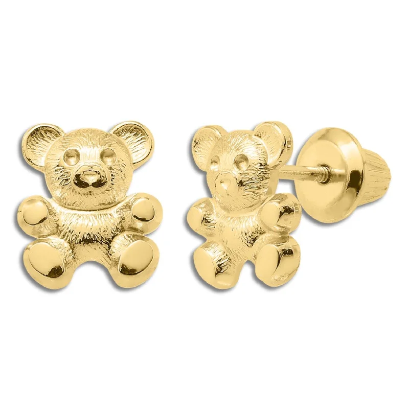 Unique Pearl Earrings-Kiddie Kraft 14KT Yellow Gold Stud Teddy Bear Earrings