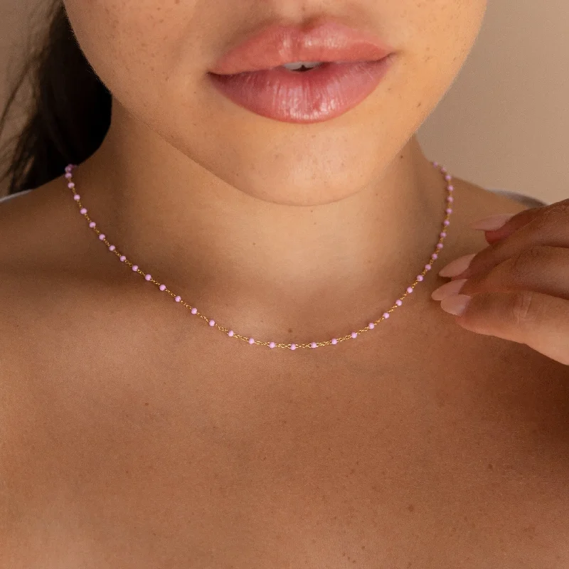 Bridal Necklace with Pearls-Pink Station Necklace