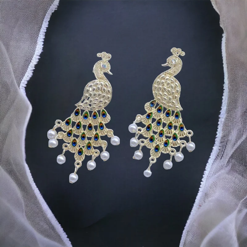 Designer Earrings for Women-Peacock with Feather Design  White Gold Earrings