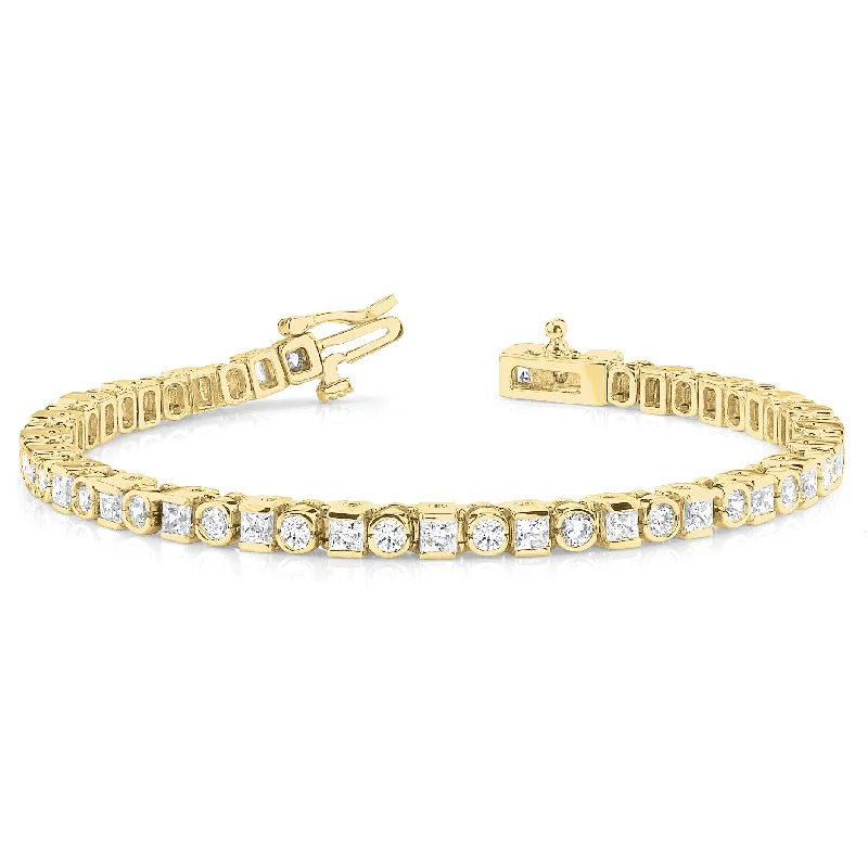 Stylish Silver Cuff Bracelet-5.20 ct. Princess & Round Diamond Bezel and Channel Set Tennis Bracelet