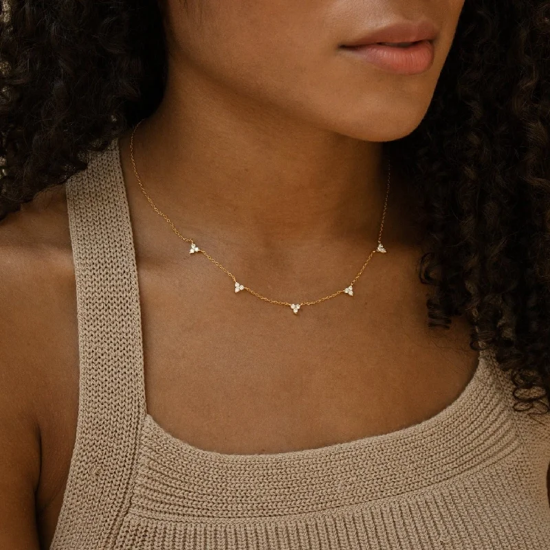 Gold Necklace with Emerald-Hana Diamond Station Necklace