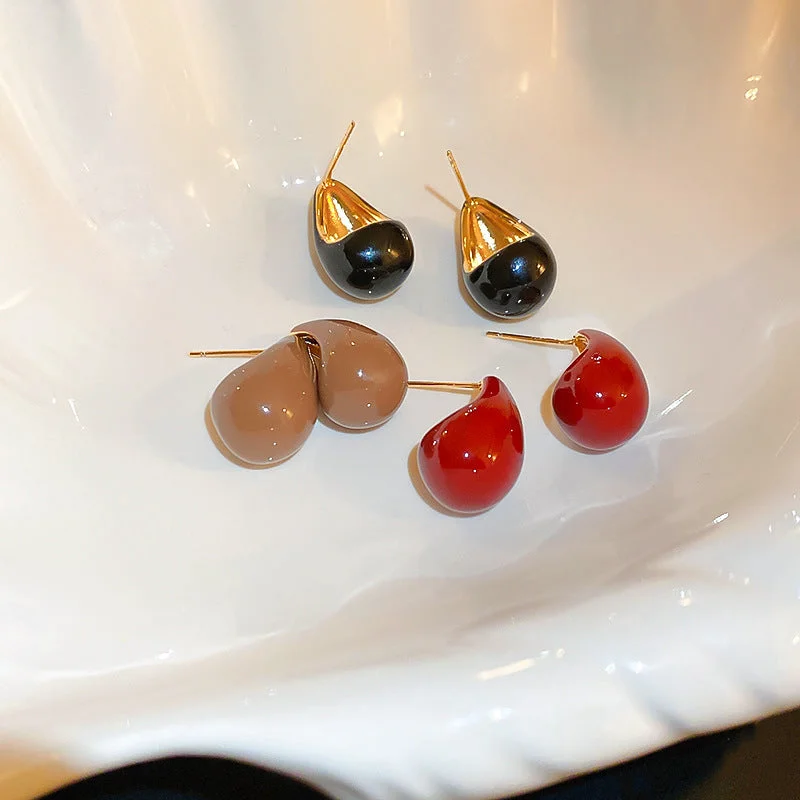 Luxury Bridal Earrings-1 Pair Simple Style Water Droplets Solid Color Enamel Copper Ear Studs