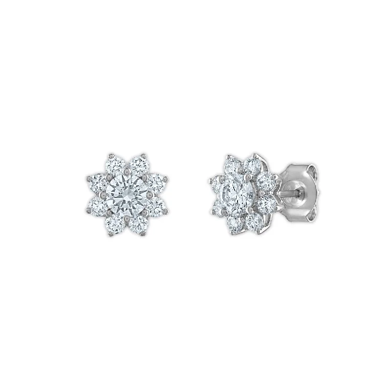 Heart Shaped Earrings-Signature EcoLove 1 CTW Lab Grown Diamond Stud Flower Shaped Earrings in 14KT White Gold