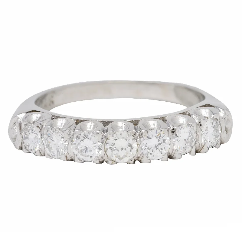 Gemstone Wedding Band-Mid-Century 0.70 CTW Diamond 14 Karat White Gold Fishtail Vintage Band Ring