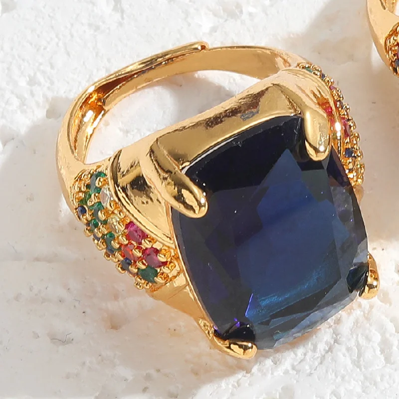 Rectangular Sapphire Blue Ring