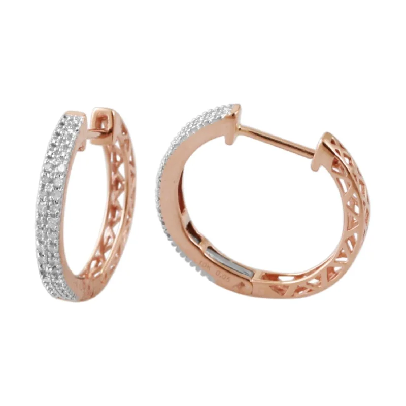 Elegant Gemstone Stud Earrings-1/10 CTW Diamond Hoop Earrings in 10KT Rose Gold