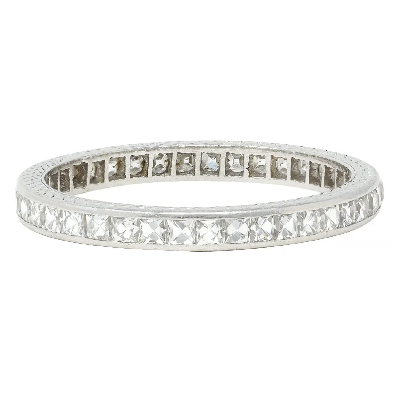 Platinum Wedding Ring-Tiffany & Co. Art Deco 1.17 CTW French Cut Diamond Platinum Wheat Band Ring