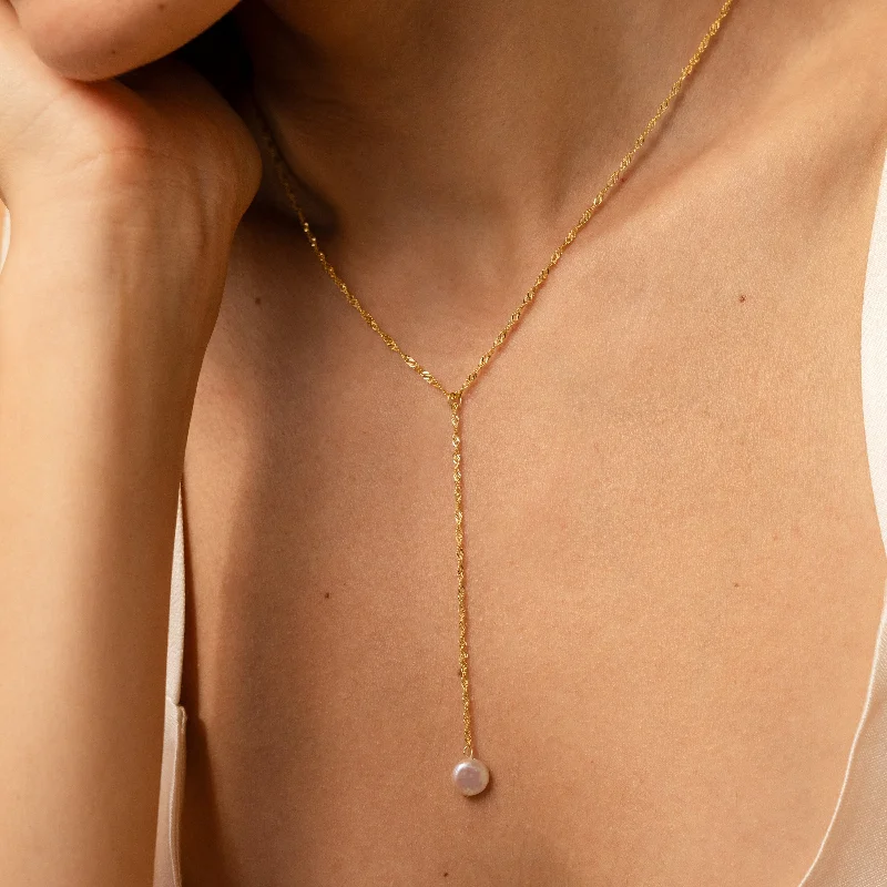 Classic Gold Chain Necklace-Pearl Lariat Y Necklace