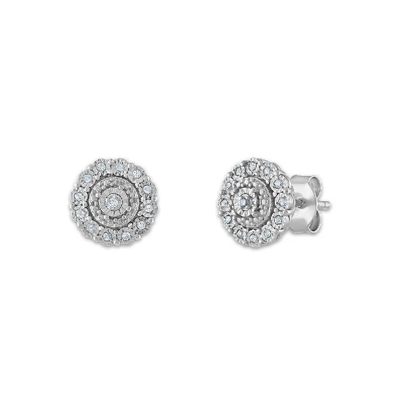 Retro Earrings for Women-Sterling Silver 1/10 CTW Diamond Cluster Stud Earrings