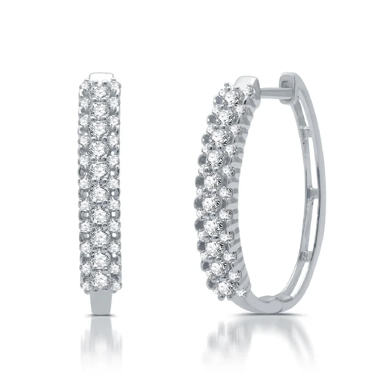 Elegant Drop Earrings-1 CTW Diamond Fashion Hoop Earrings in Rhodium Plated Sterling Silver